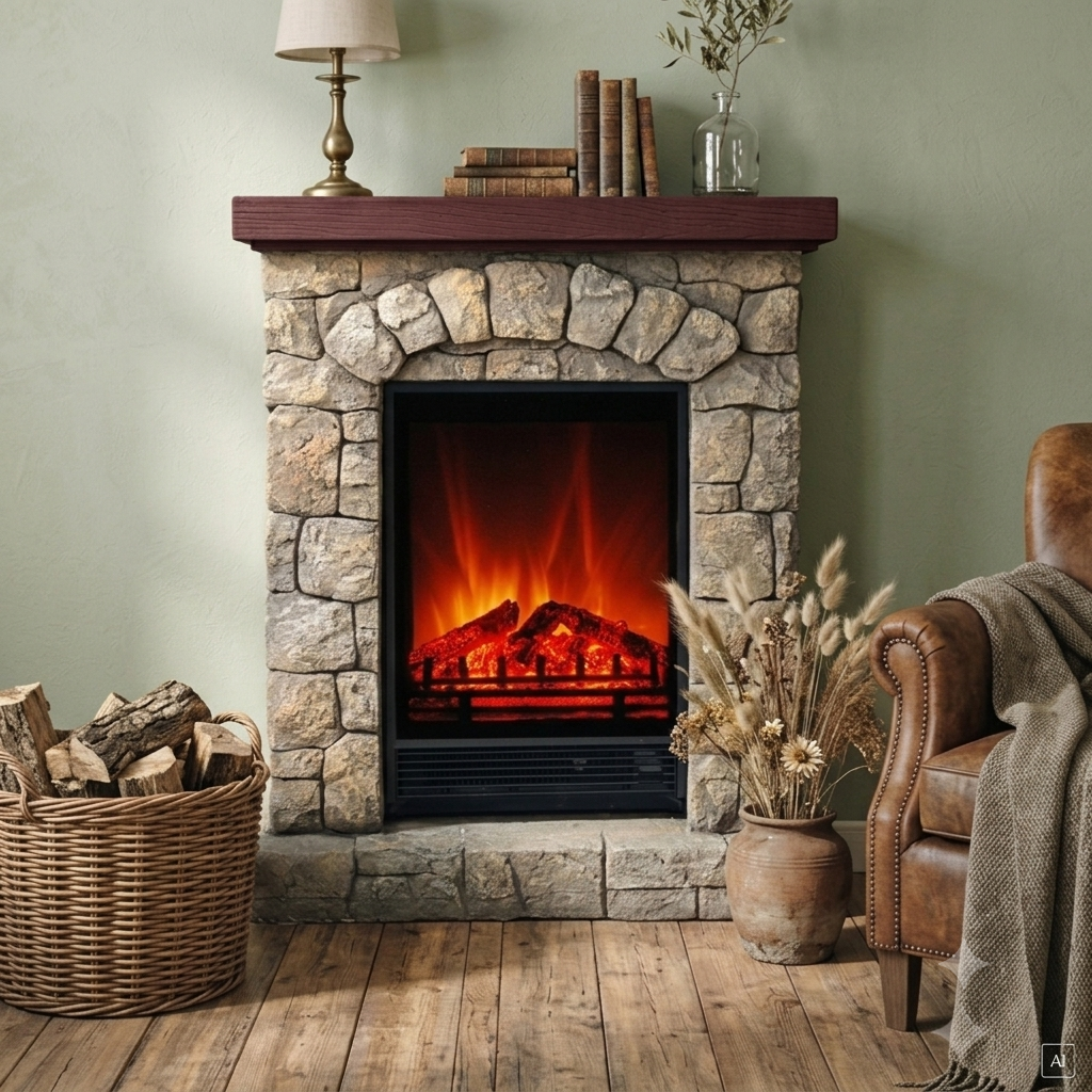 abc HOME – Elektrokamin mit Heizfunktion – Kamin Landhaus – Polystone – 91 cm