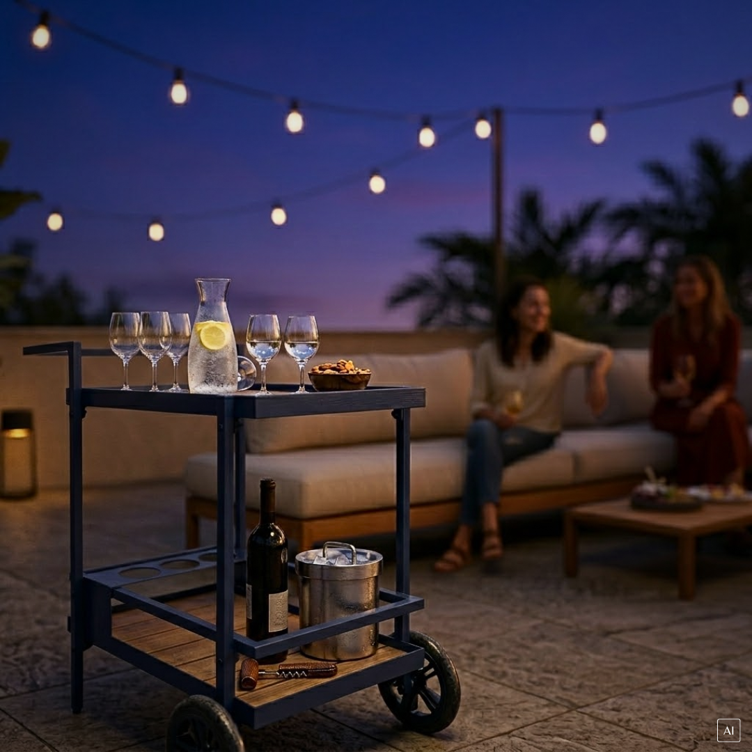 Outdoor Servierwagen | zwei Ablageflächen | Flaschenhalterungen | 80 cm H
