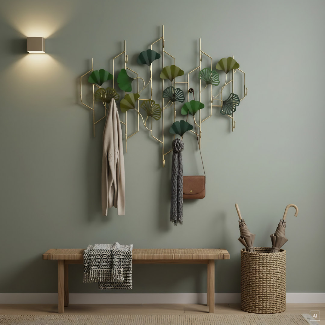 Wandgarderobe Ginkgo | Grün & Gold | Metall  | 12 Haken