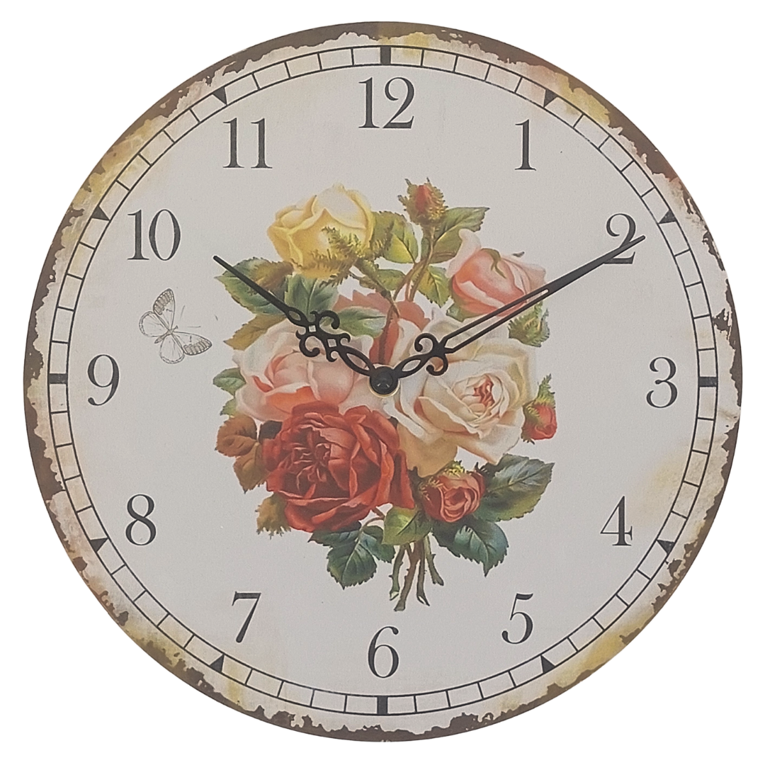 abc HOME – Wanduhr – Dekorative Uhr mit Rosen-Motiv – MDF & Kunststoff – 30 cm abc HOME – Wanduhr – Dekorative Uhr mit Rosen-Motiv – MDF & Kunststoff – 30 cm