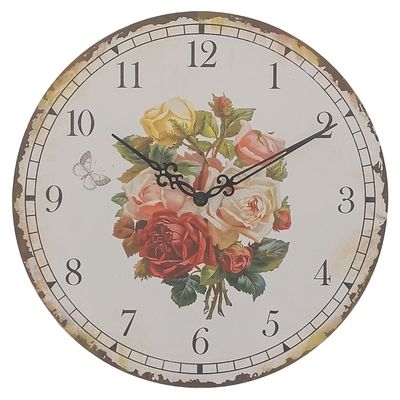 abc HOME – Wanduhr – Dekorative Uhr mit Rosen-Motiv – MDF & Kunststoff – 30 cm abc HOME – Wanduhr – Dekorative Uhr mit Rosen-Motiv – MDF & Kunststoff – 30 cm