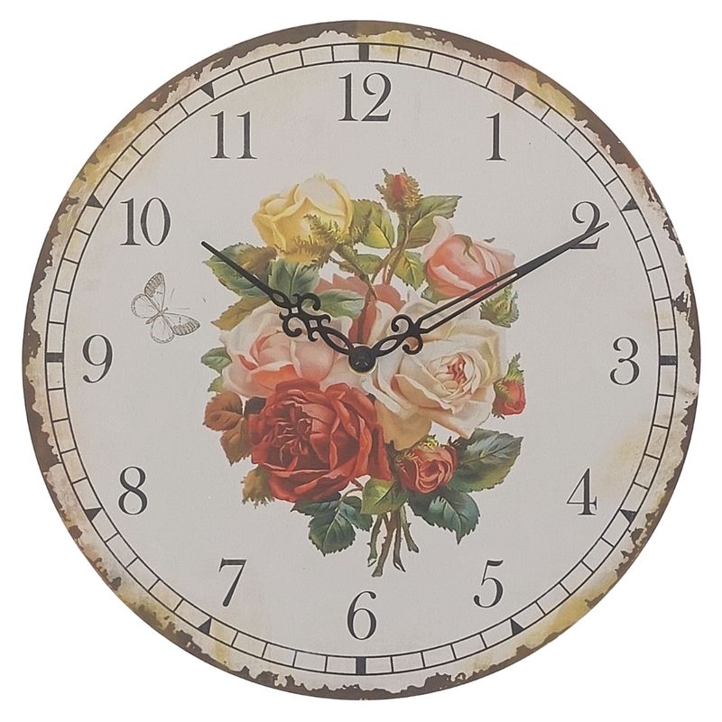 abc HOME – Wanduhr – Dekorative Uhr mit Rosen-Motiv – MDF & Kunststoff – 30 cm abc HOME – Wanduhr – Dekorative Uhr mit Rosen-Motiv – MDF & Kunststoff – 30 cm