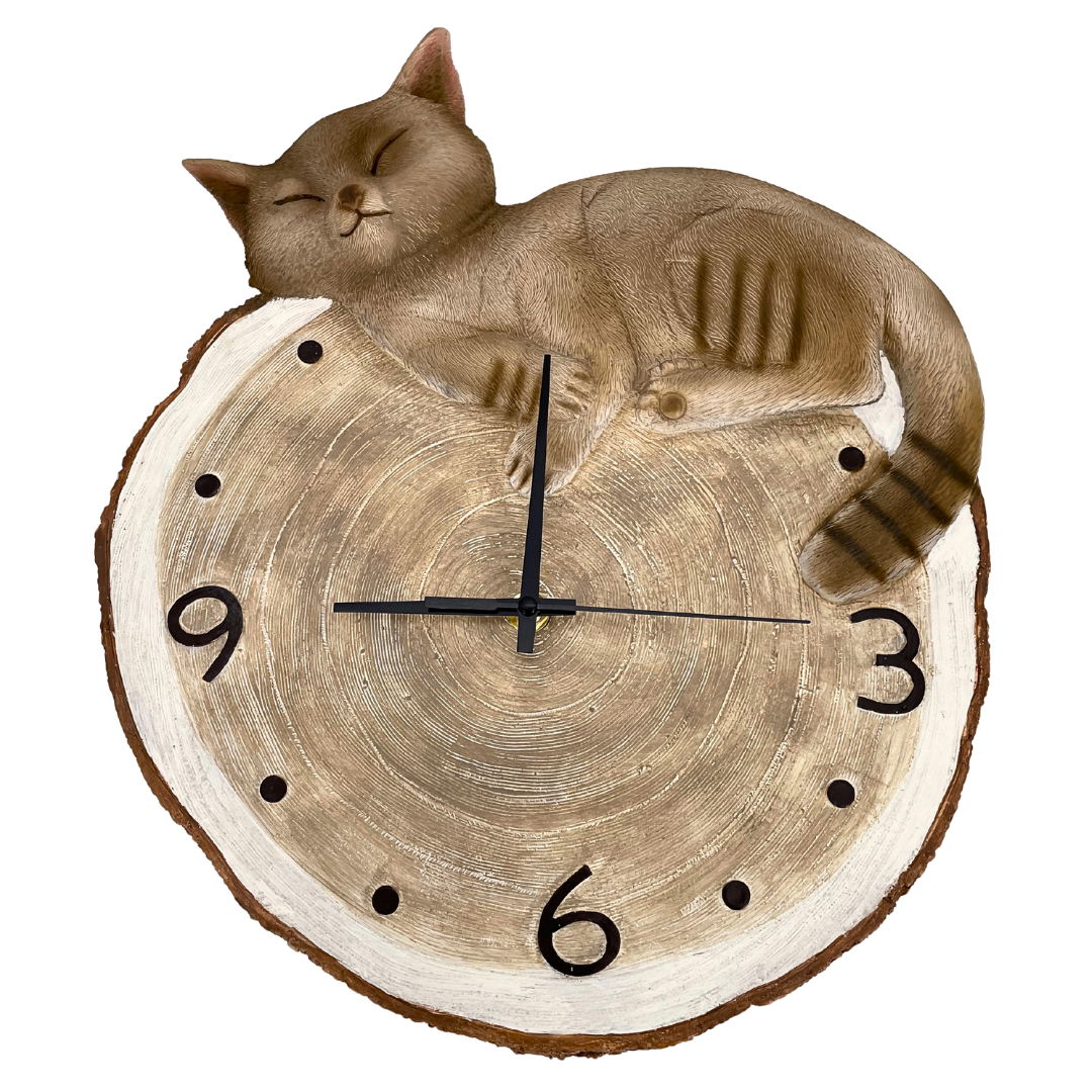 abc HOME – Wanduhr Katze – Dekorative Uhr in Holzoptik – Polyresin – 35 cm abc HOME – Wanduhr Katze – Dekorative Uhr in Holzoptik – Polyresin – 35 cm