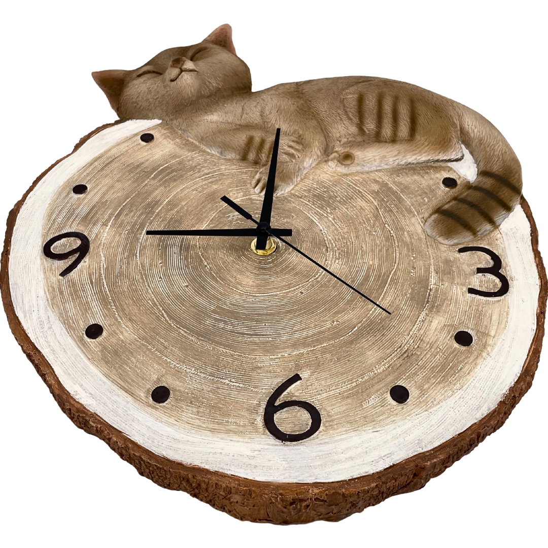 abc HOME – Wanduhr Katze – Dekorative Uhr in Holzoptik – Polyresin – 35 cm