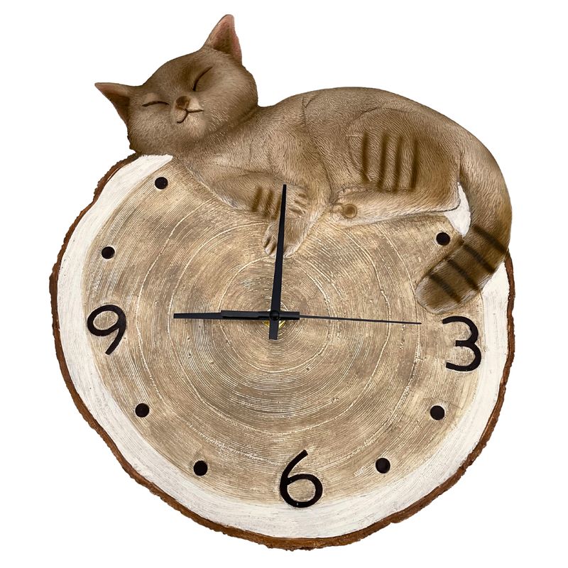 abc HOME – Wanduhr Katze – Dekorative Uhr in Holzoptik – Polyresin – 35 cm abc HOME – Wanduhr Katze – Dekorative Uhr in Holzoptik – Polyresin – 35 cm