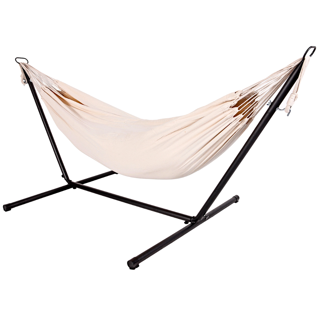 abc HOME – Hängematte mit Ständer – Gartenliege stabil – Metall & Baumwolle – Beige – 285 cm abc HOME – Hängematte mit Ständer – Gartenliege stabil – Metall & Baumwolle – Beige – 285 cm