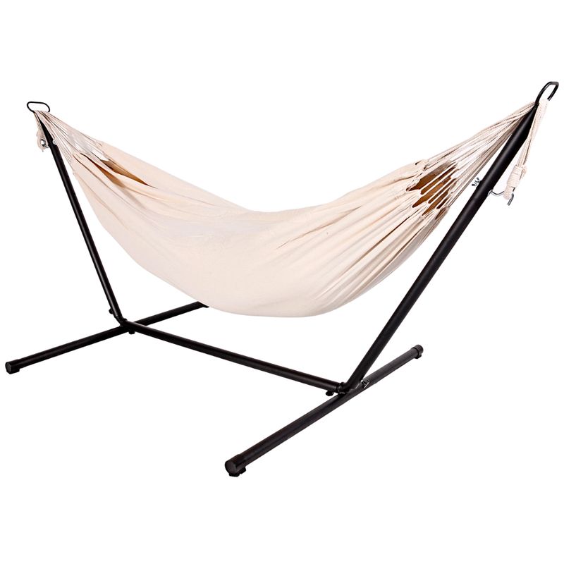 abc HOME – Hängematte mit Ständer – Gartenliege stabil – Metall & Baumwolle – Beige – 285 cm