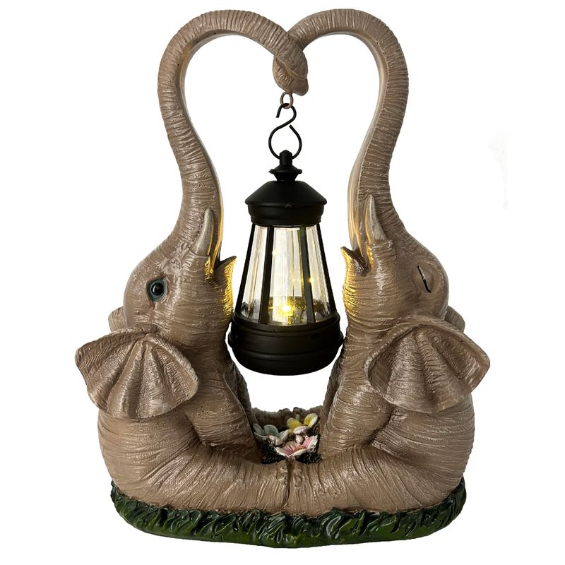 abc HOME – Solar Gartenfigur Elefanten – Deko mit LED-Laterne – Polyresin – 25 cm