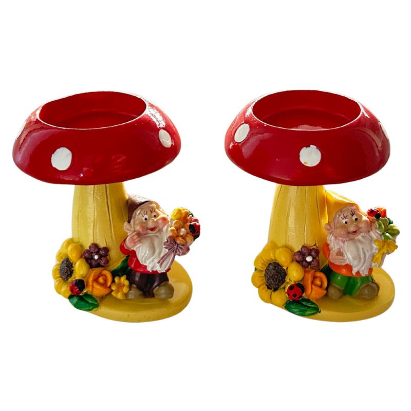 abc HOME – Teelichthalter Set – Wichtel mit Fliegenpilz – 2-teilig – 9 cm