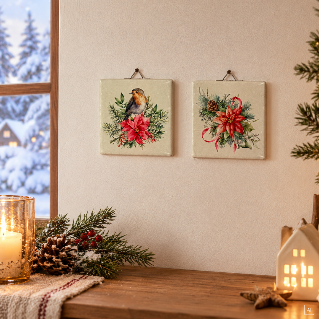 abc HOME – Wandbild Set Rotkehlchen – Weihnachtsdeko Acryl – 10 cm