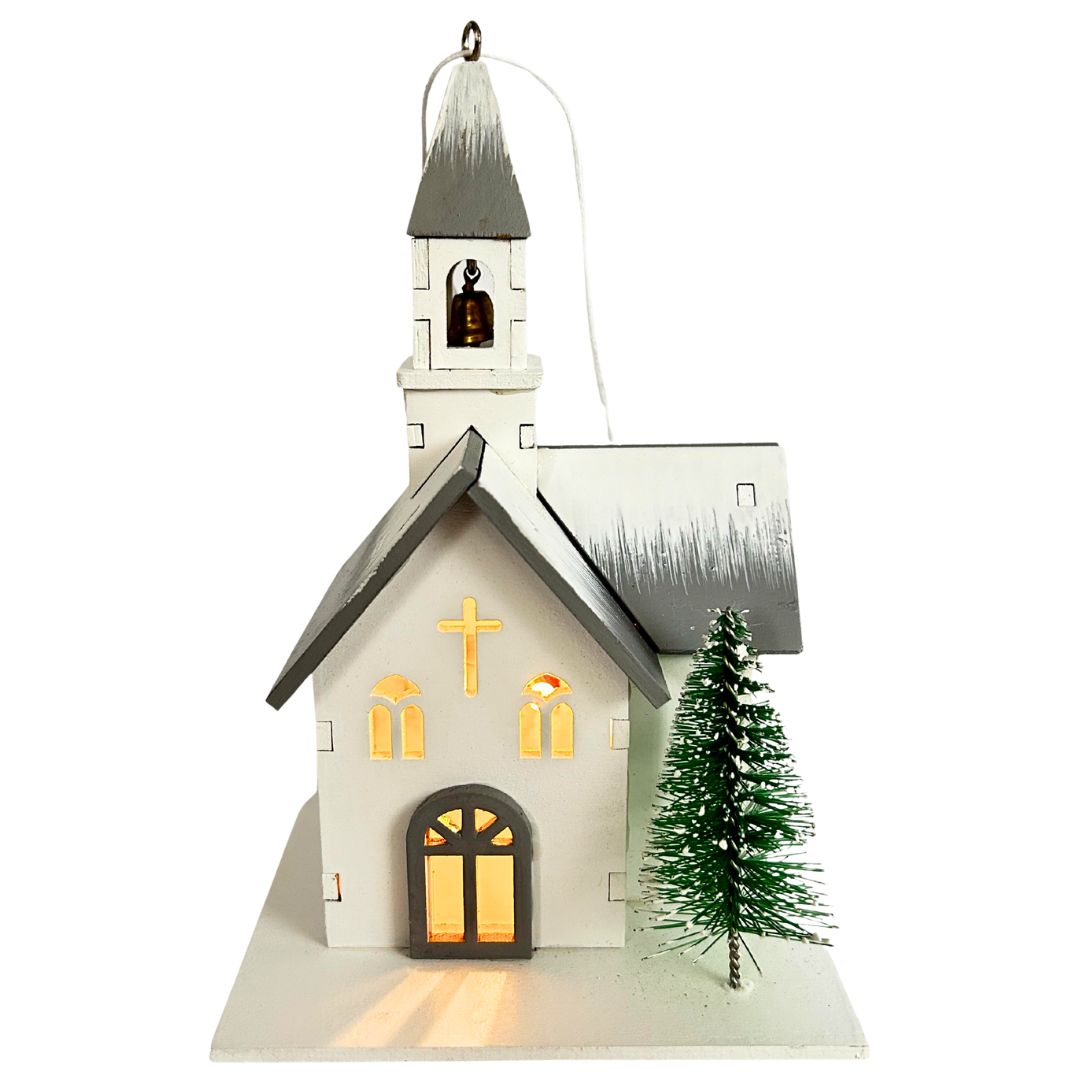 Dekofigur Kirche | Holz | LEDs | Batteriebetrieben