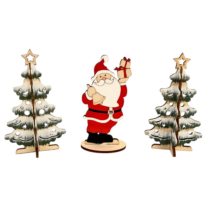 abc HOME – Weihnachtsdeko Set – Weihnachtsmann & Tannenbäume – Sperrholz – 10 cm