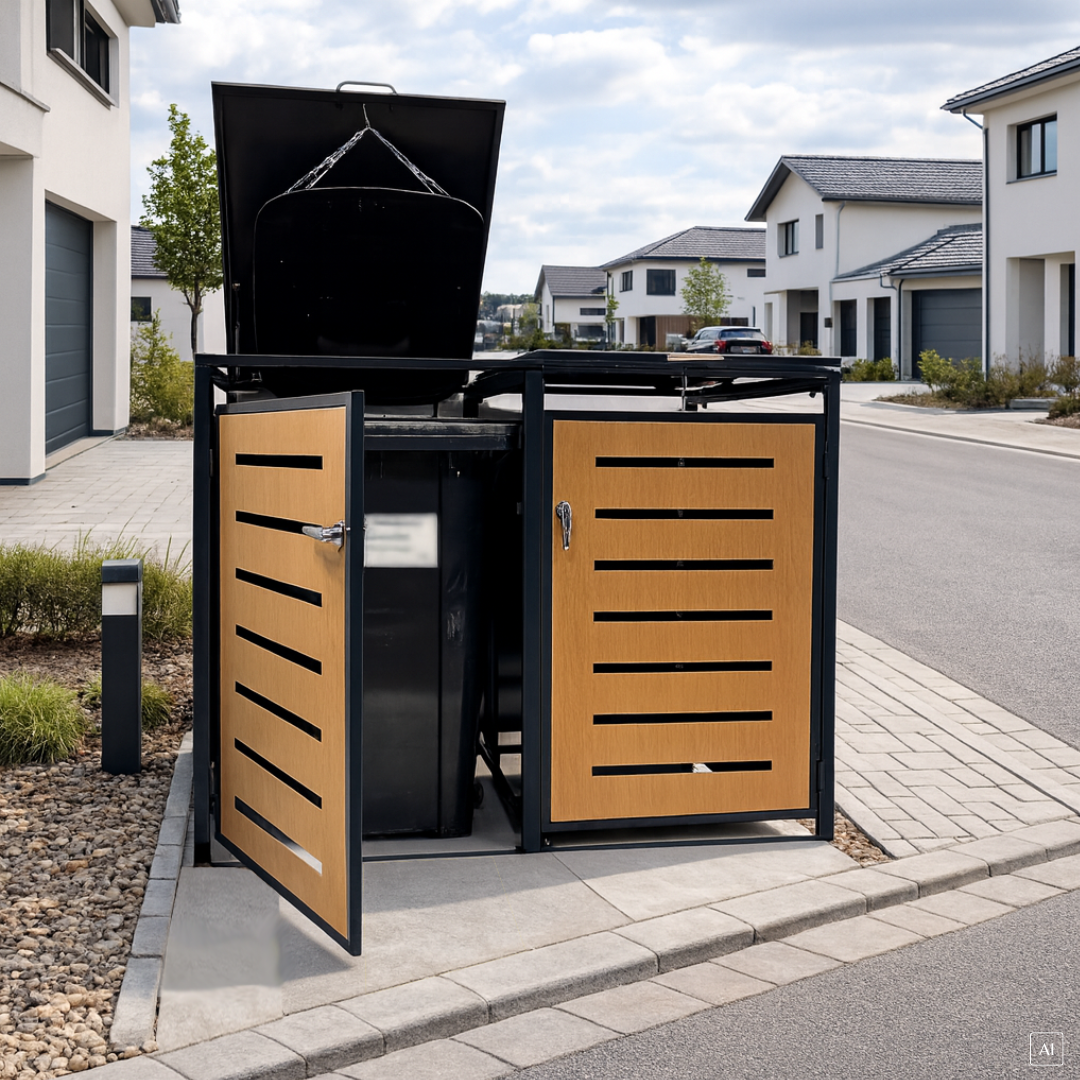 abc HOME – Mülltonnenbox 2er-Set – Mülltonnenverkleidung für 240L – Stahl – Braun – Anthrazit