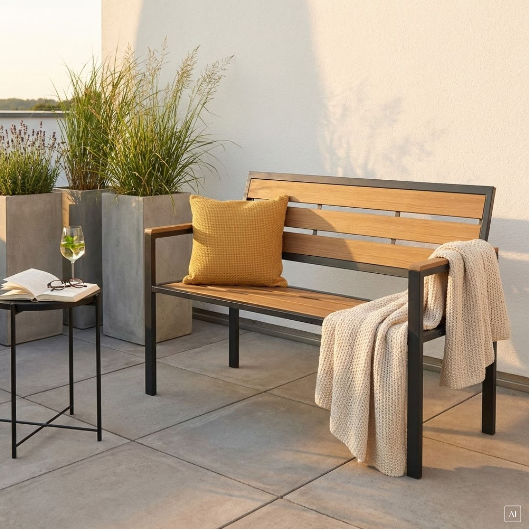 abc HOME – Gartenbank aus WPC – Parkbank in Holzoptik – Aluminium – 108 cm