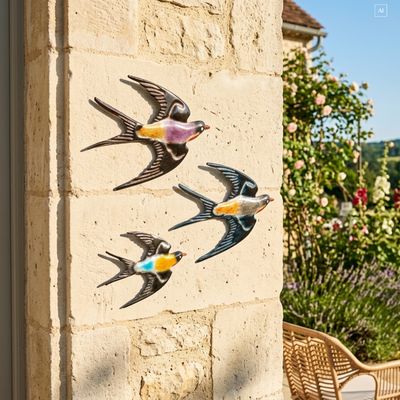 abc HOME – Wanddeko Schwalben – 3er Set Vögel aus Metall – Bunt abc HOME – Wanddeko Schwalben – 3er Set Vögel aus Metall – Bunt