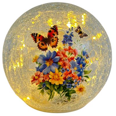 Glaskugel mit Beleuchtung | Blumen & Schmetterling