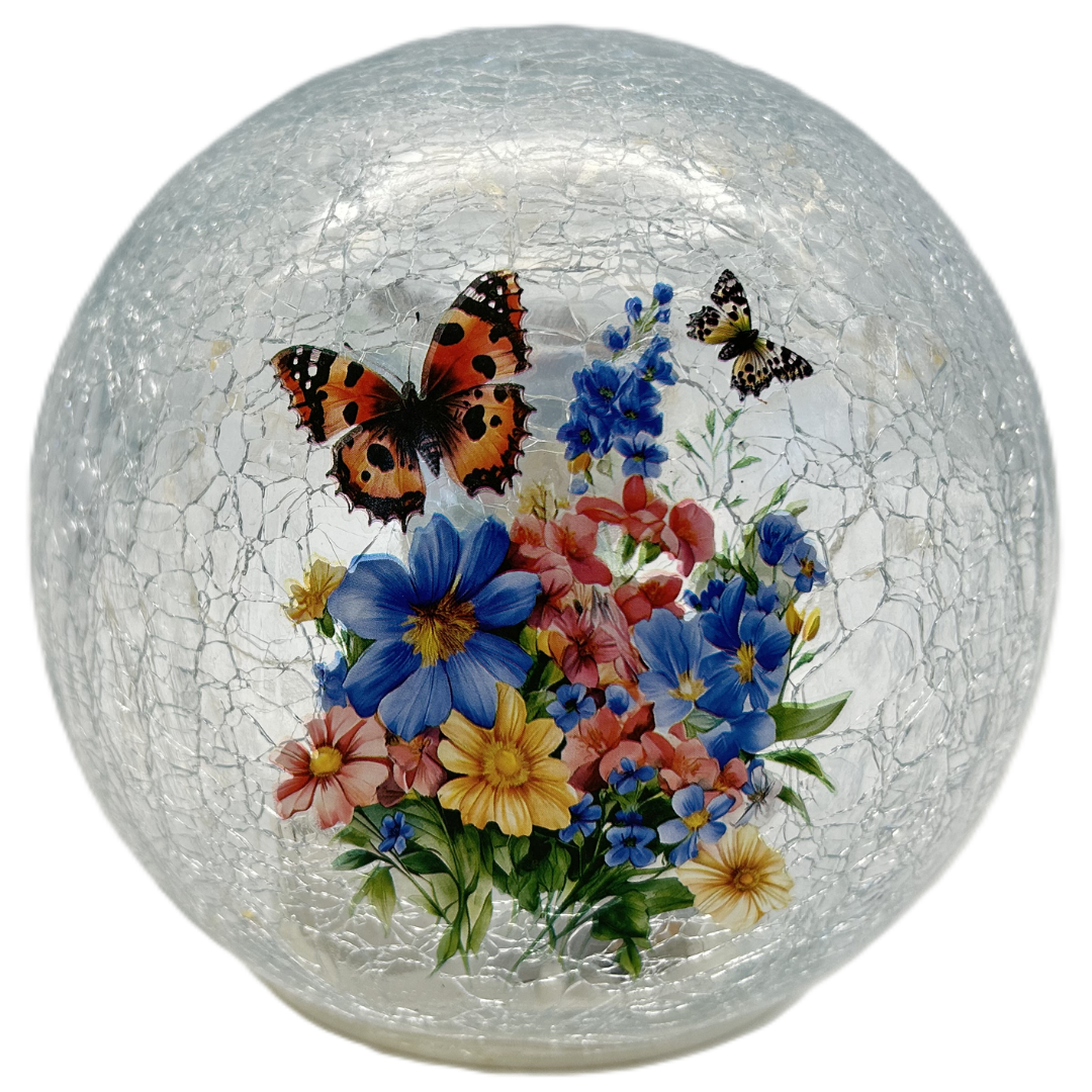Glaskugel mit Beleuchtung | Blumen & Schmetterling