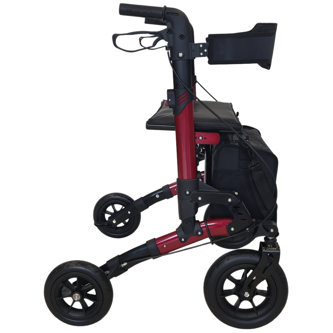 abc HOME – Outdoor Rollator – Aluminium Geländerollator faltbar – Schwarz / Rot – bis 135 kg