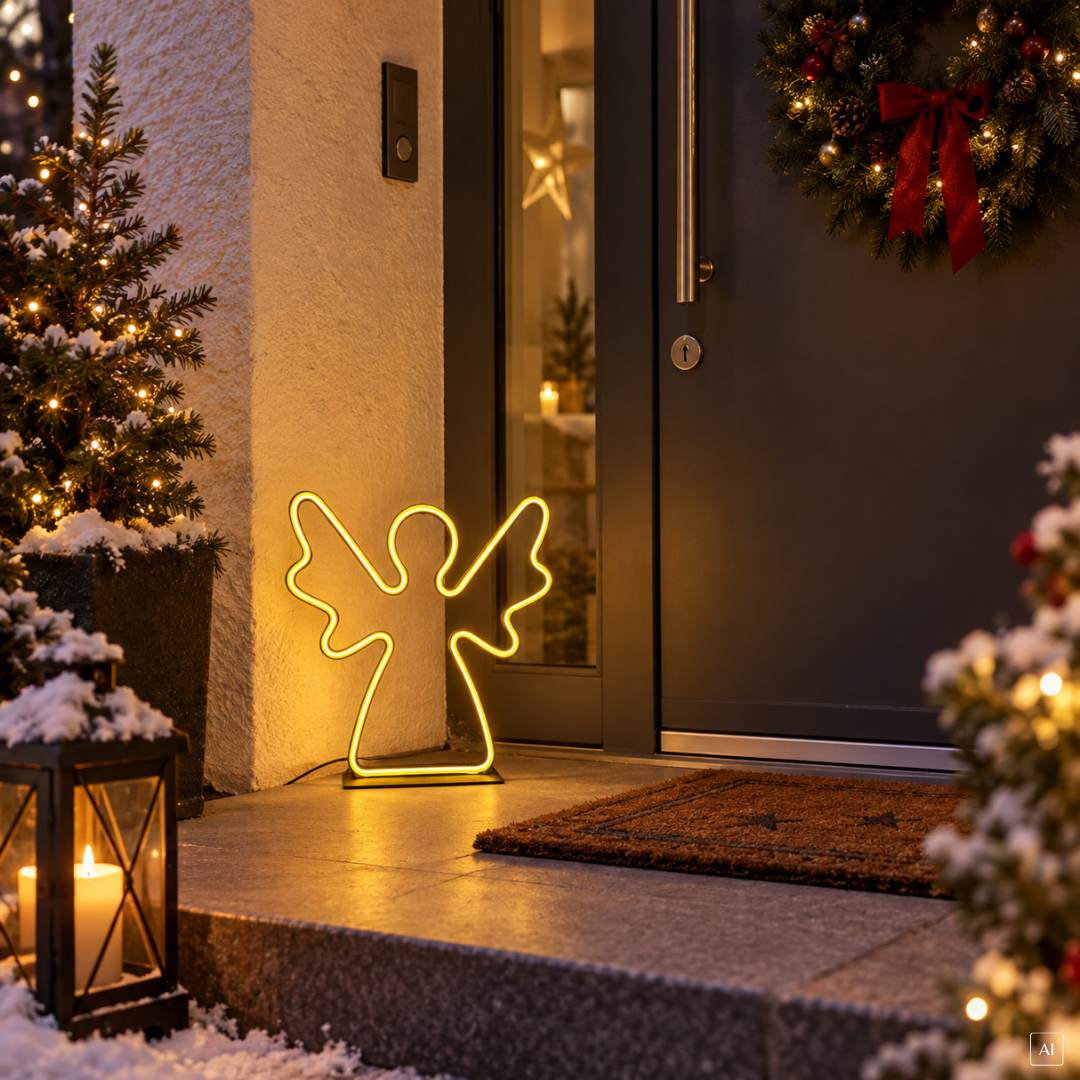 abc HOME – LED Engel – Dekorative Fensterleuchte für Innen & Außen – Dimmbar – Schwarz