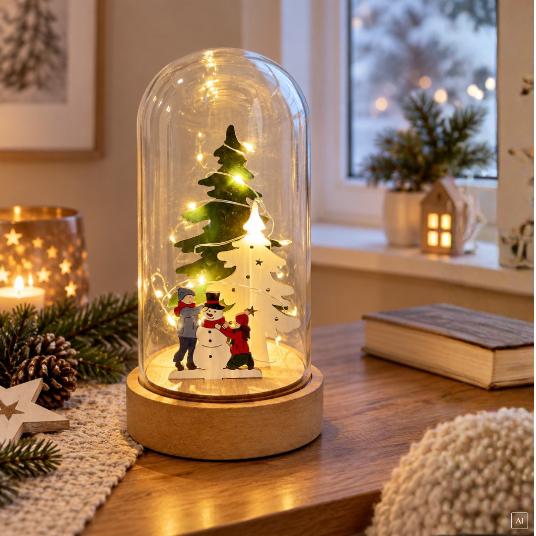 abc HOME – LED Glaskuppel– Deko Licht mit 10 LEDs – Glas – 19 cm