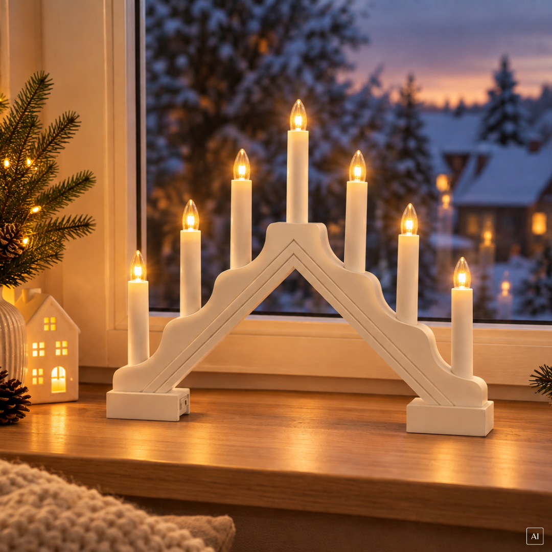 abc HOME – Schwibbogen – Lichterbogen mit LED-Kerzen – Holz – 32 cm warmweiße LEDs