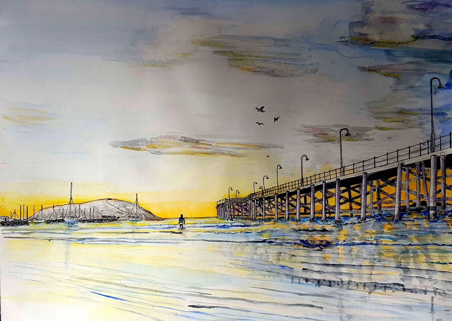 &quot;Yellow Dawn over Coffs Harbour Jetty 2018&quot; High Quality Art Print
