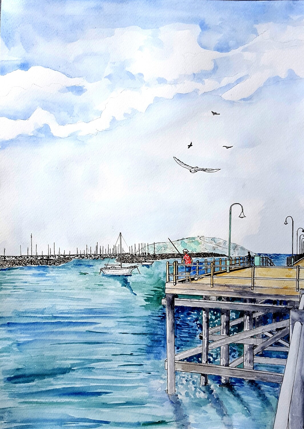 "Fishing off Coffs Harbour Jetty"- High Quality Art Print
