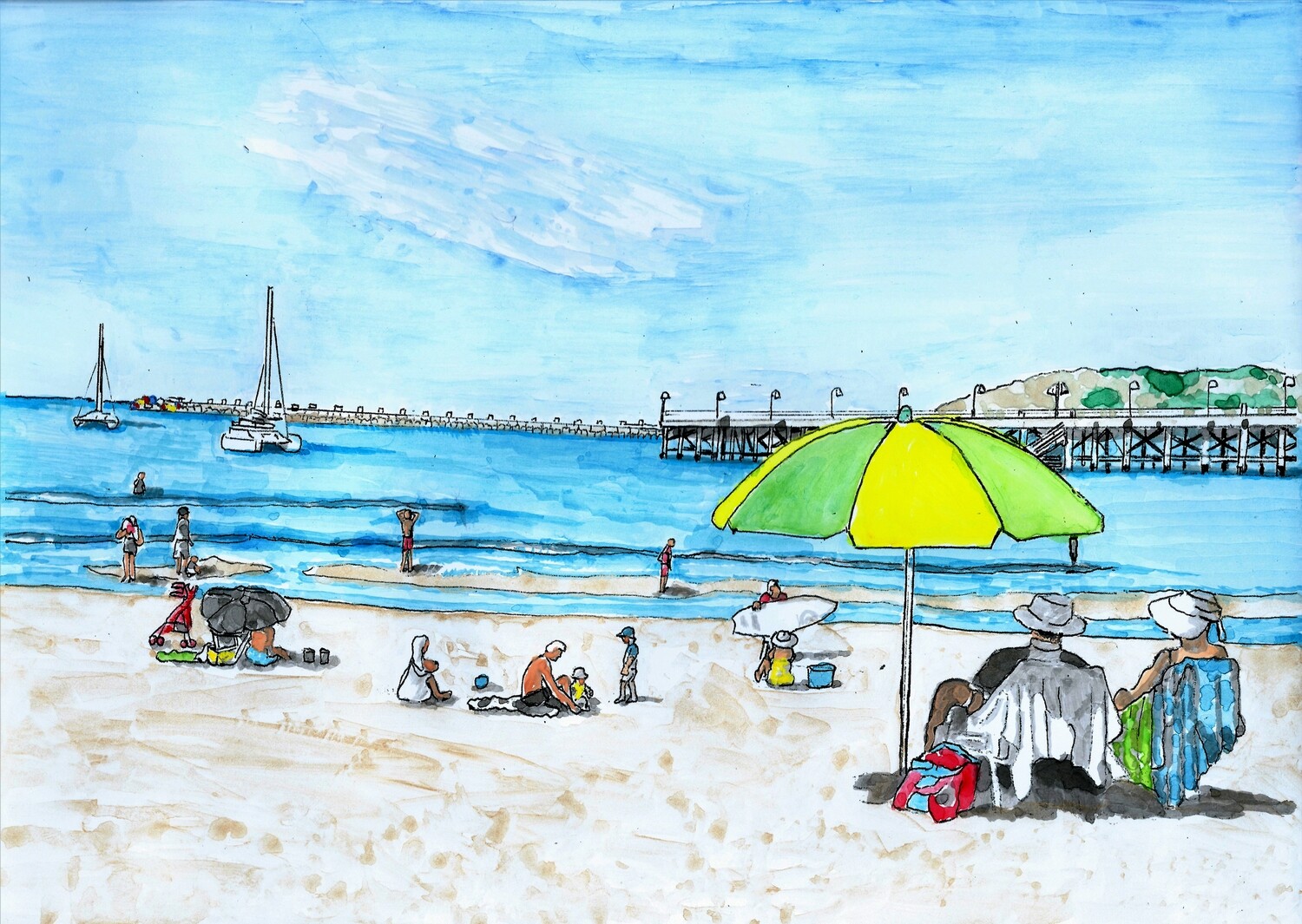"Umbrella on Jetty Beach, Coffs Harbour" High Quality Art Print
