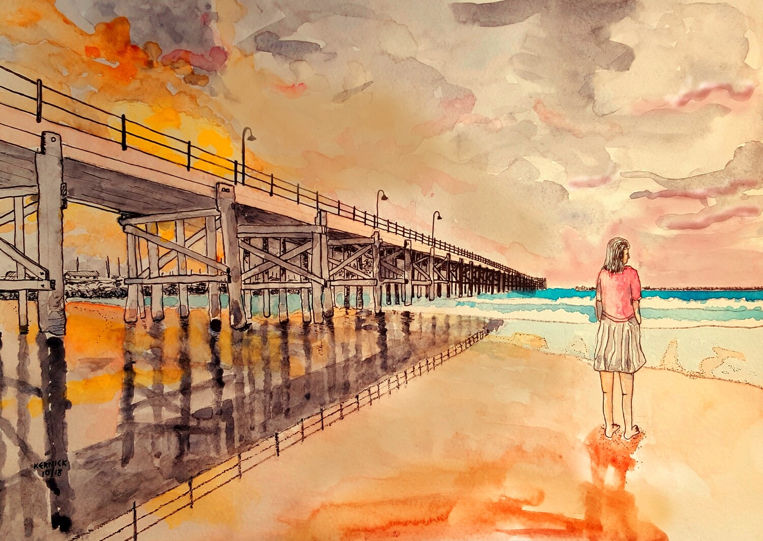 &quot;Girl on Coffs Jetty beach at sunrise&quot;  High Quality Art Print