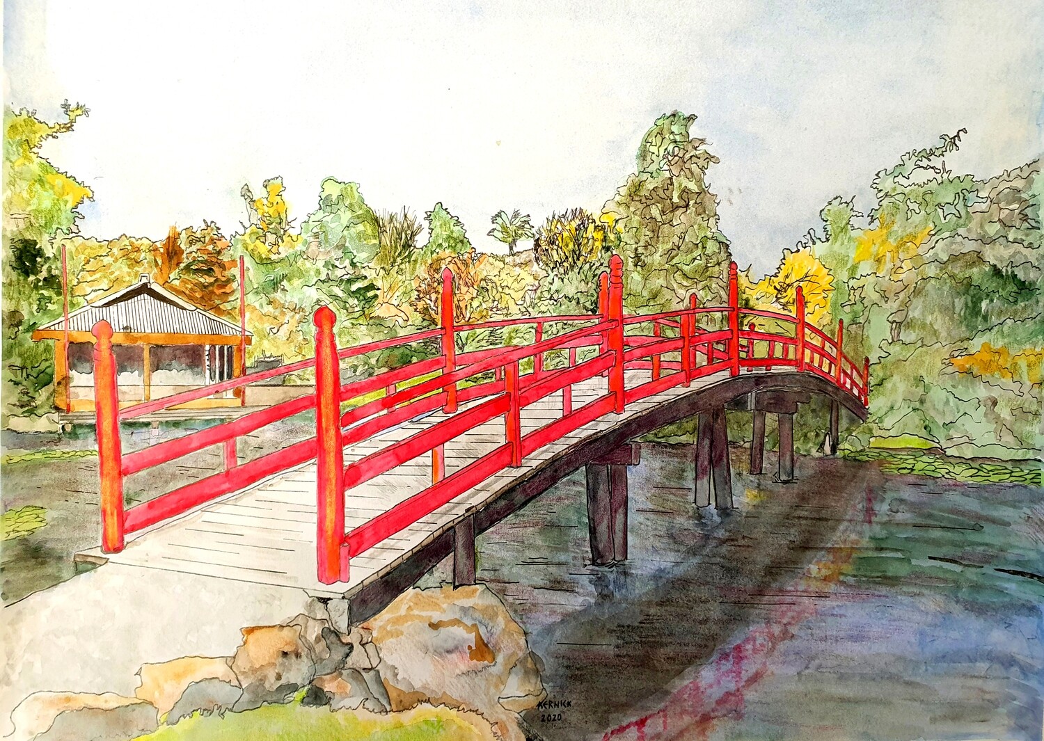 &quot;Japanese Garden and Bridge at Coffs Harbour Botanic Gardens&quot;   High Quality Art Print