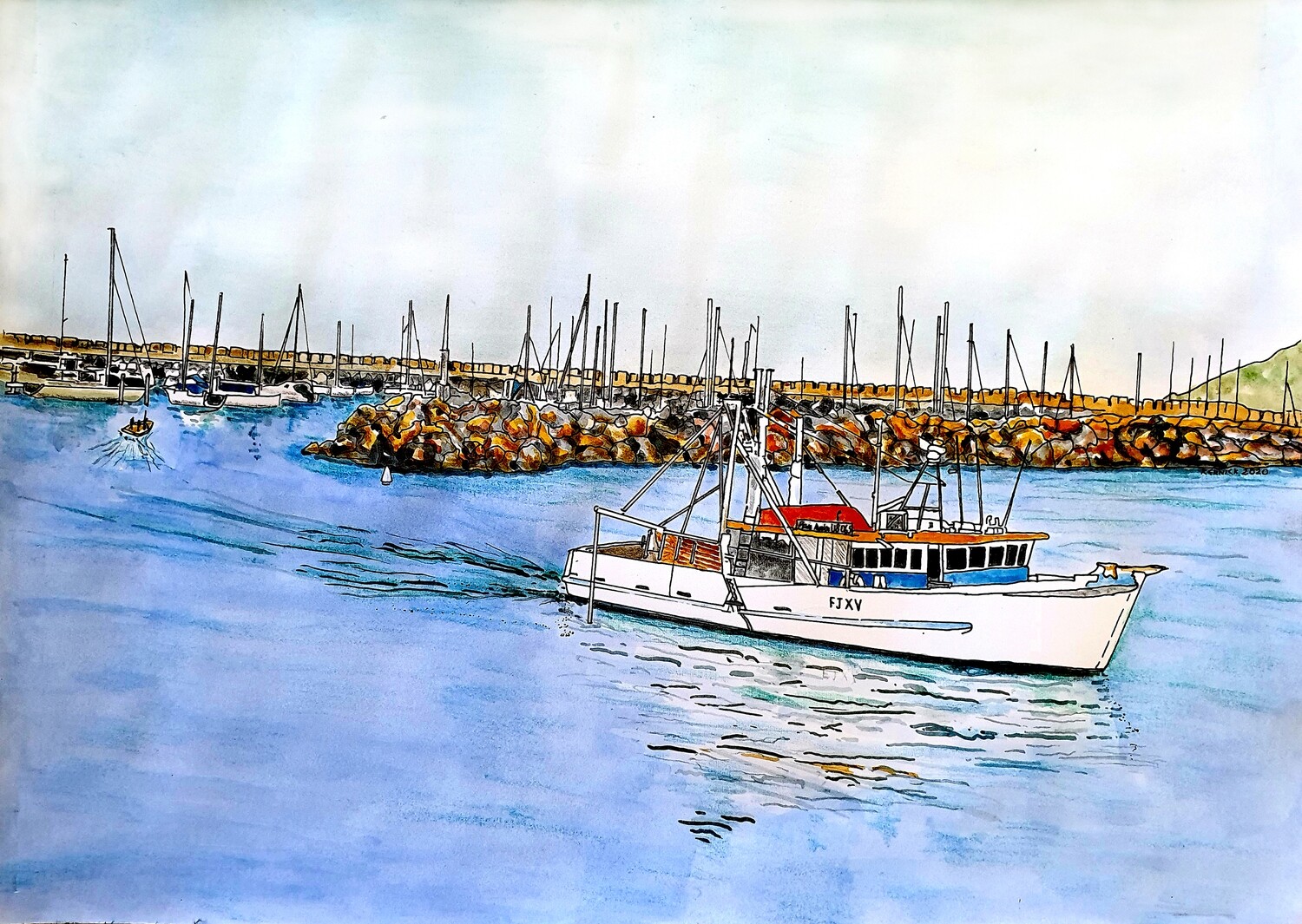 " Fishing Boat "New Avalon" leaving Coffs Harbour Marina"-High Quality Art Print