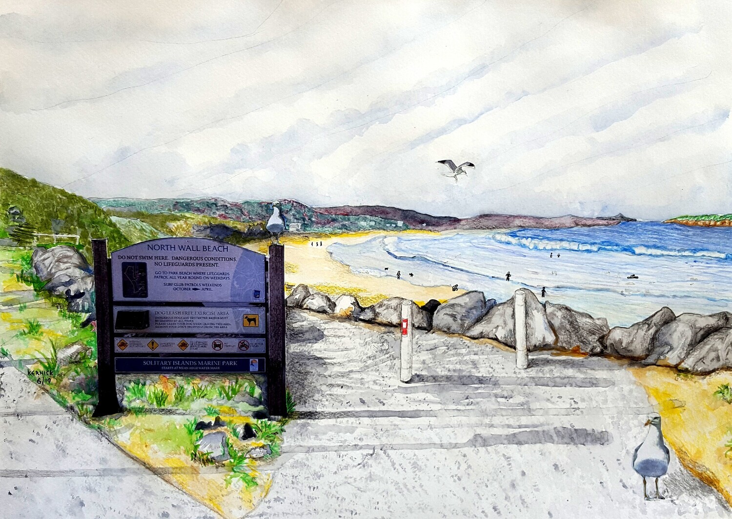 "Dog Beach, North Wall, Coffs Harbour" -High Quality Art Print