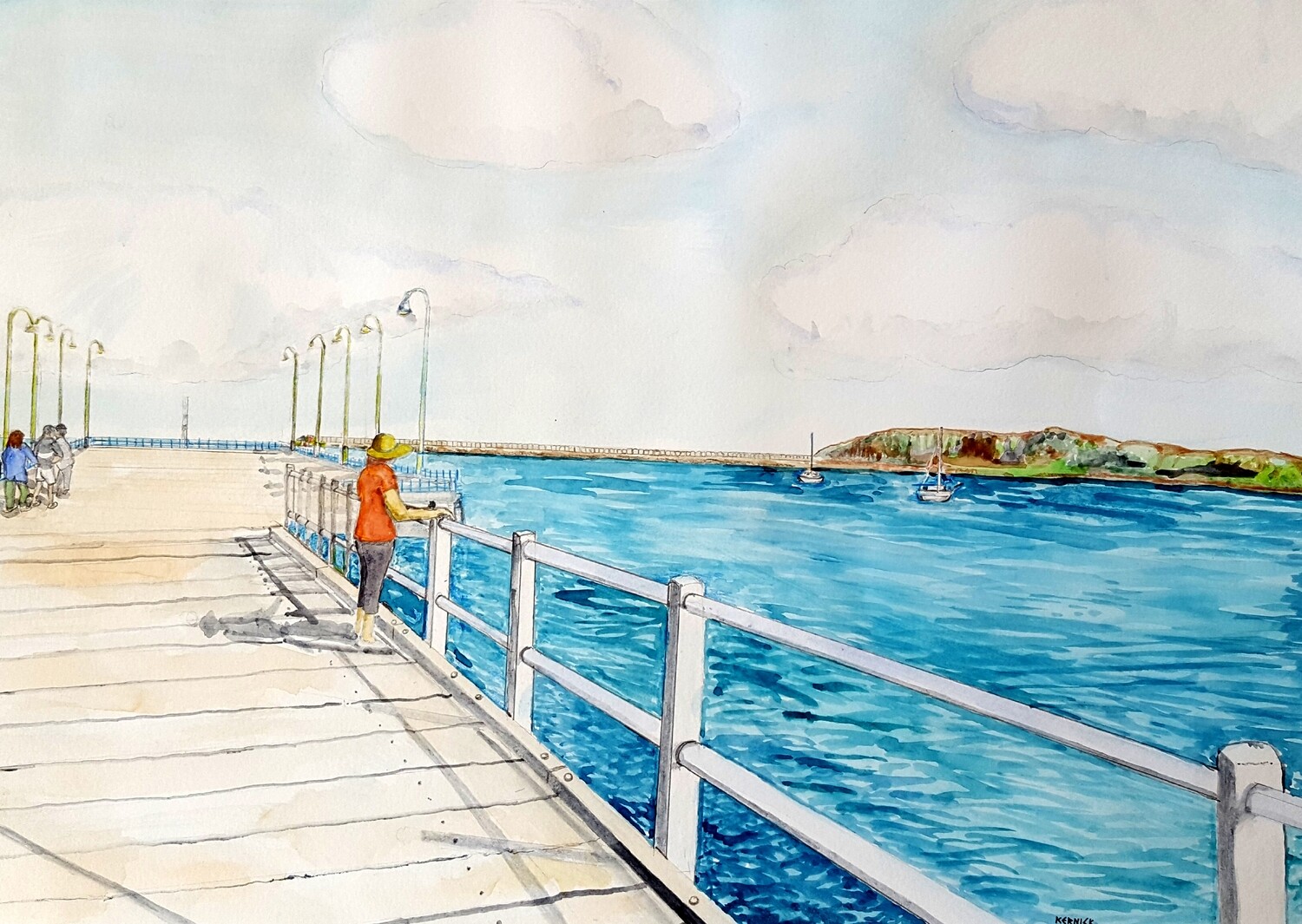 &quot;Lady contemplates Coffs Harbour Jetty scenery&quot;-High Quality Art Print