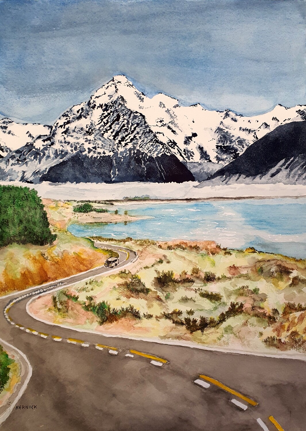 " Mt Cook & Lake Pukaki , New Zealand"-High Quality Art Print