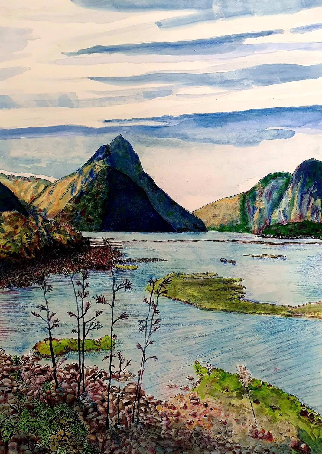 &quot;Mitre Peak in Milford Sound, New Zealand&quot;-High Quality Art Print