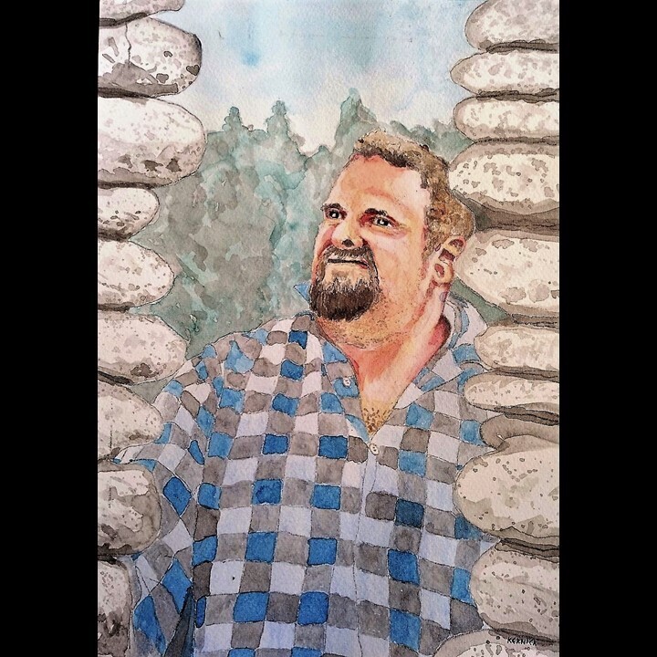 &quot;Craig Francis Hutchinson (&quot;Hutch&quot;) with his wind stones&quot;-High Quality Art Print