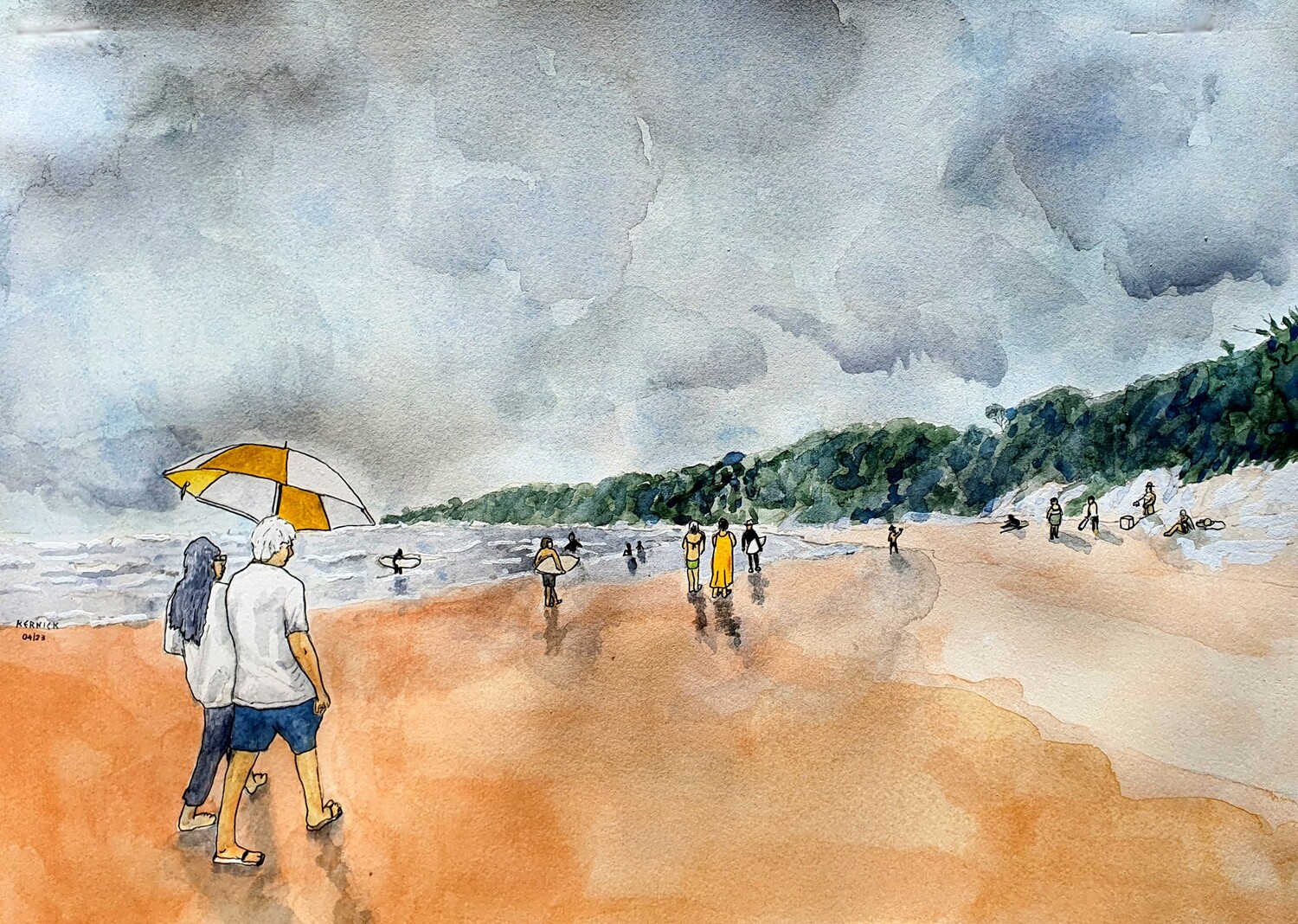 High Quality Print of "Strolling down the beach before a Summer shower"
