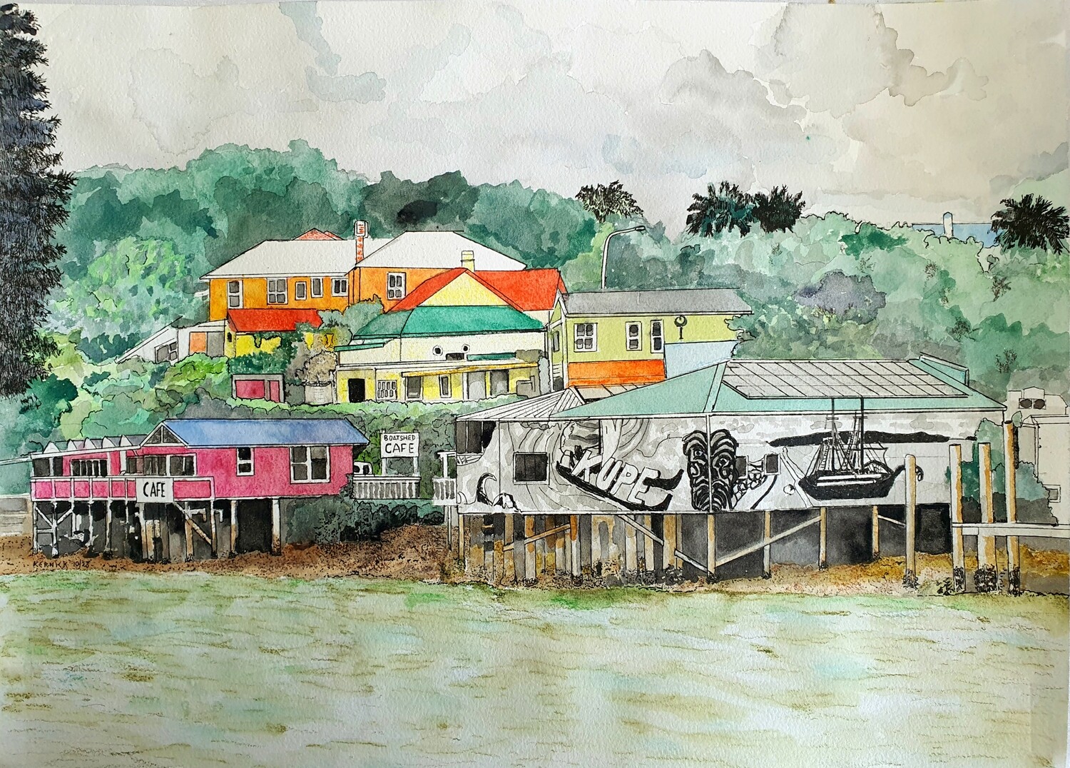 High Quality Print of &quot;Rawene settlement on Hokianga Harbour, Northland, NZ&quot;