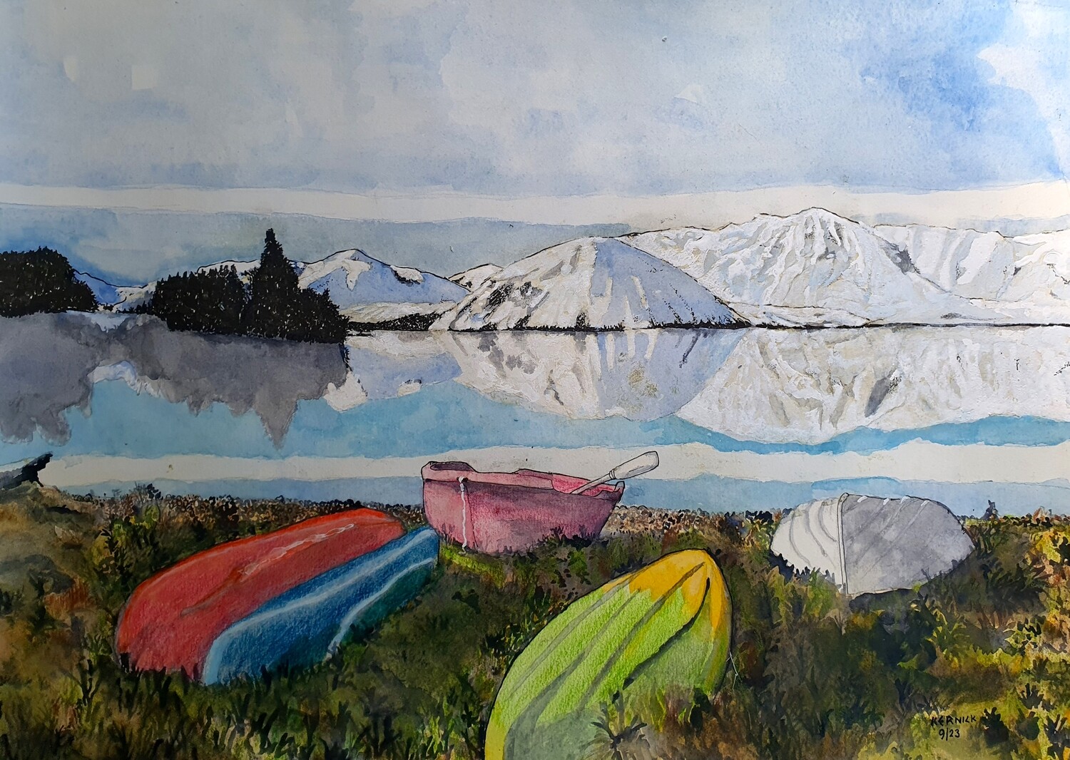 High Quality Print of &quot; Winter Canoe Hire in snow at Lake Rotoiti , NZ&quot;