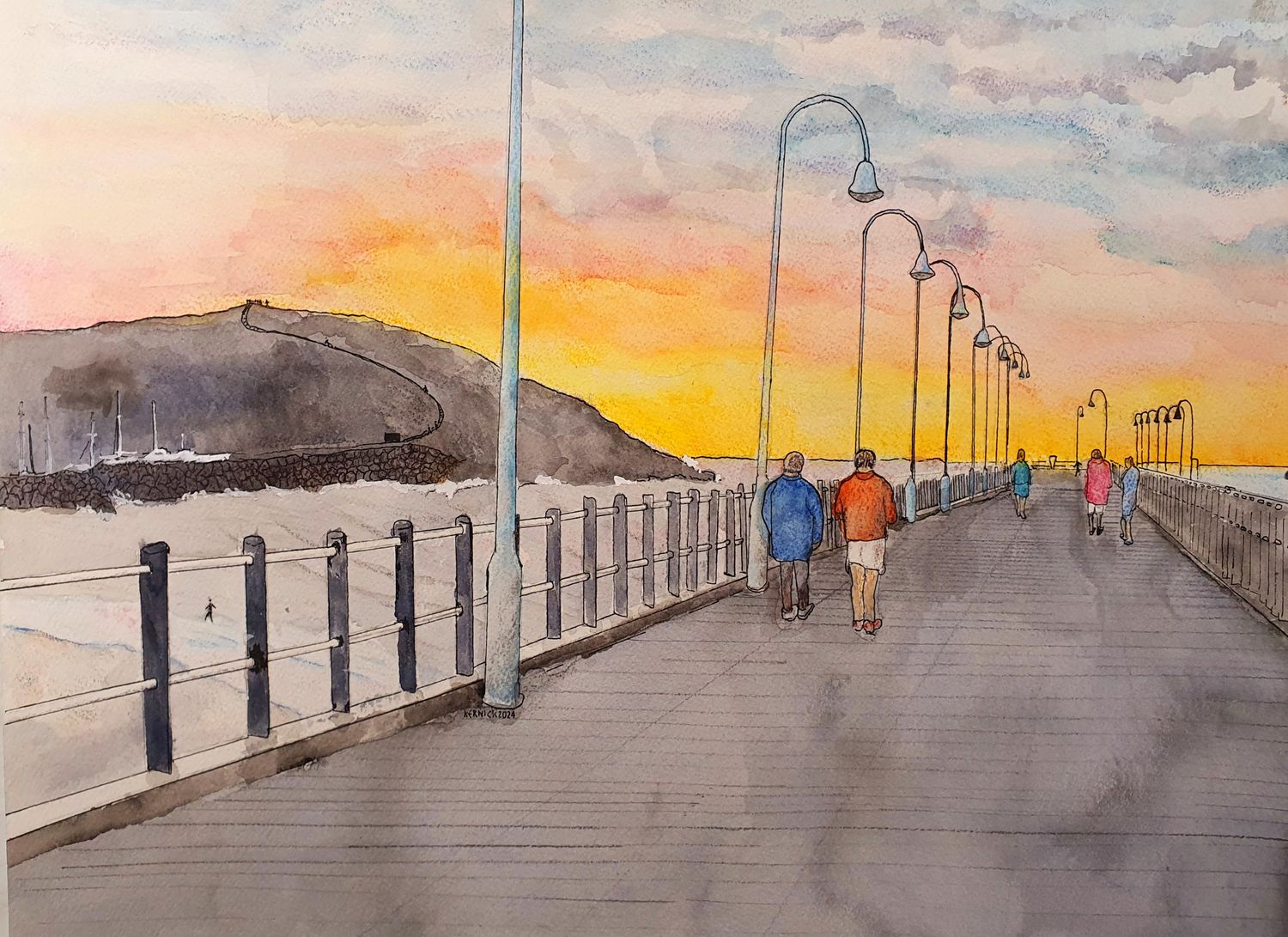 High Quality Print of "Walkers stroll down the Jetty at Dawn, Coffs Harbour"