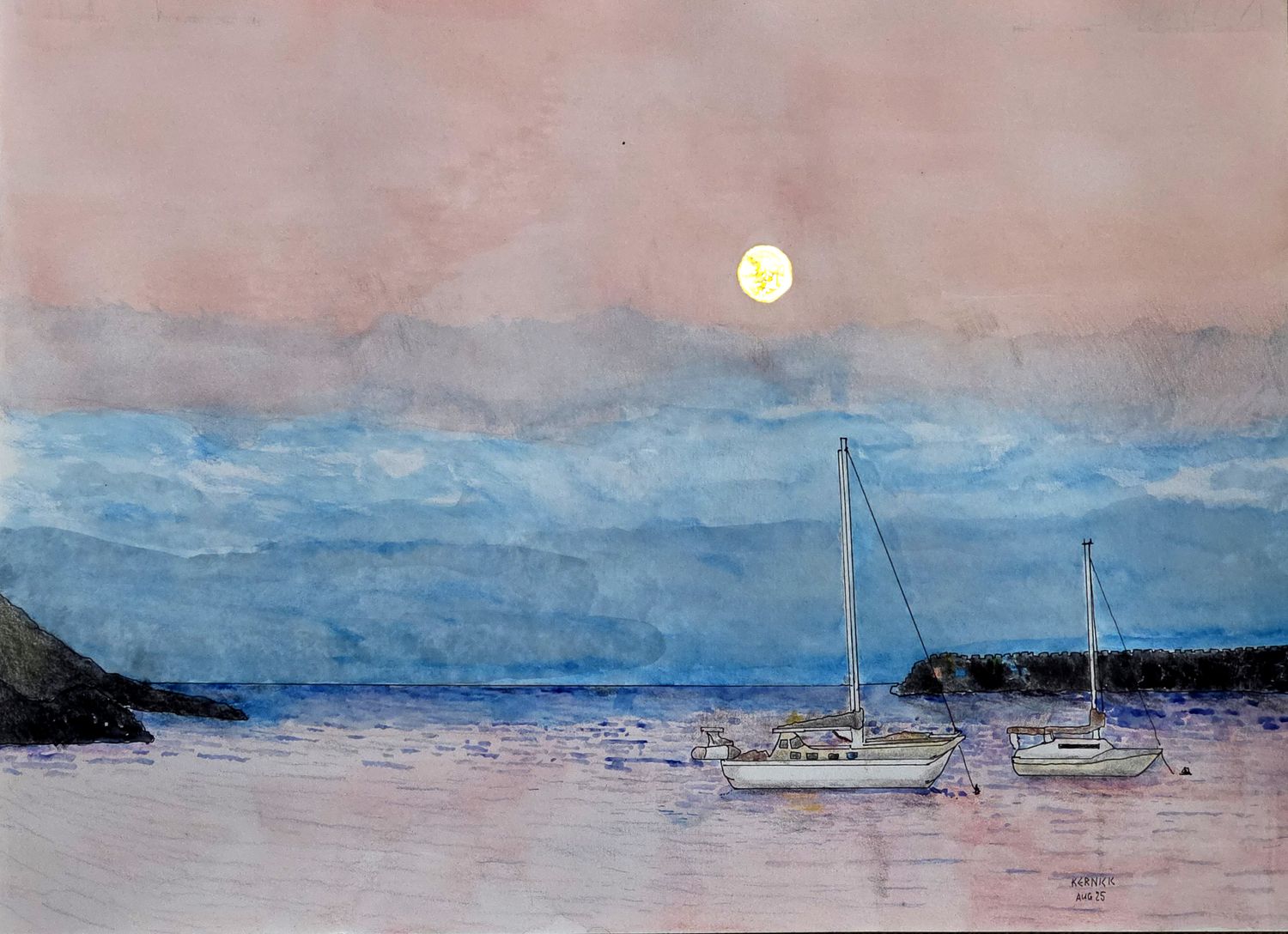 High Quality Print of "Coffs Harbour at Dusk under a Strawberry Moon"
