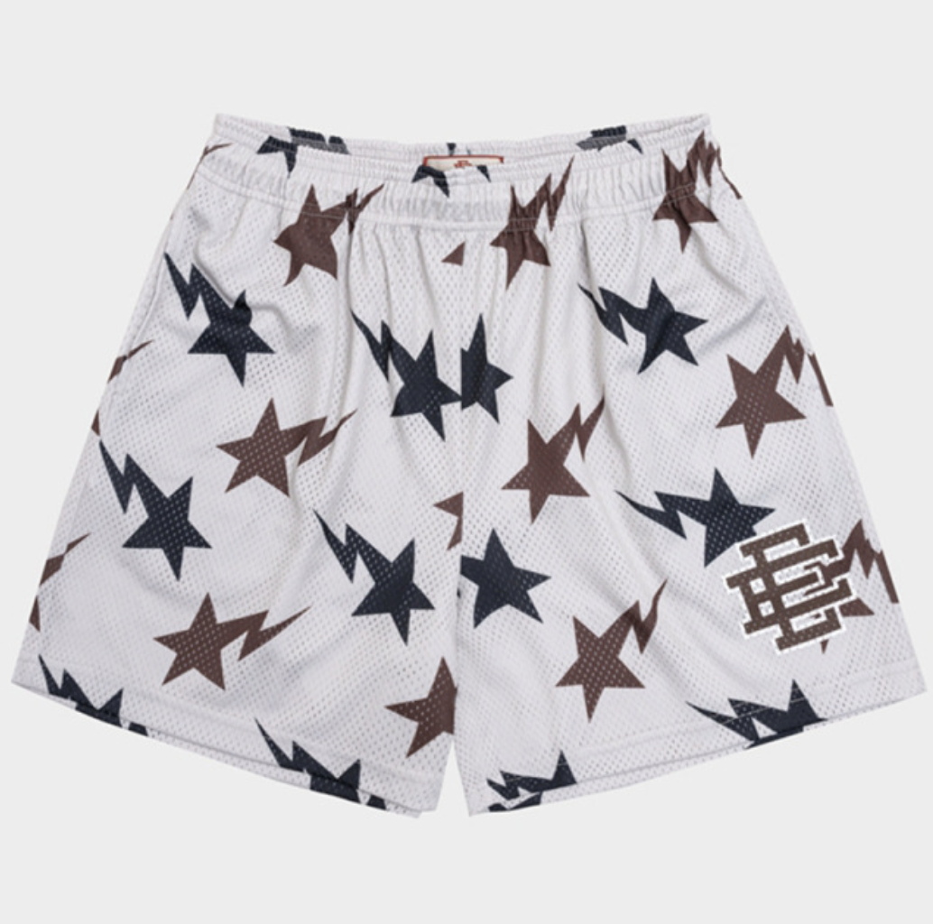 EE White/Navy/Brown/Lightning Bolt Athletic Shorts