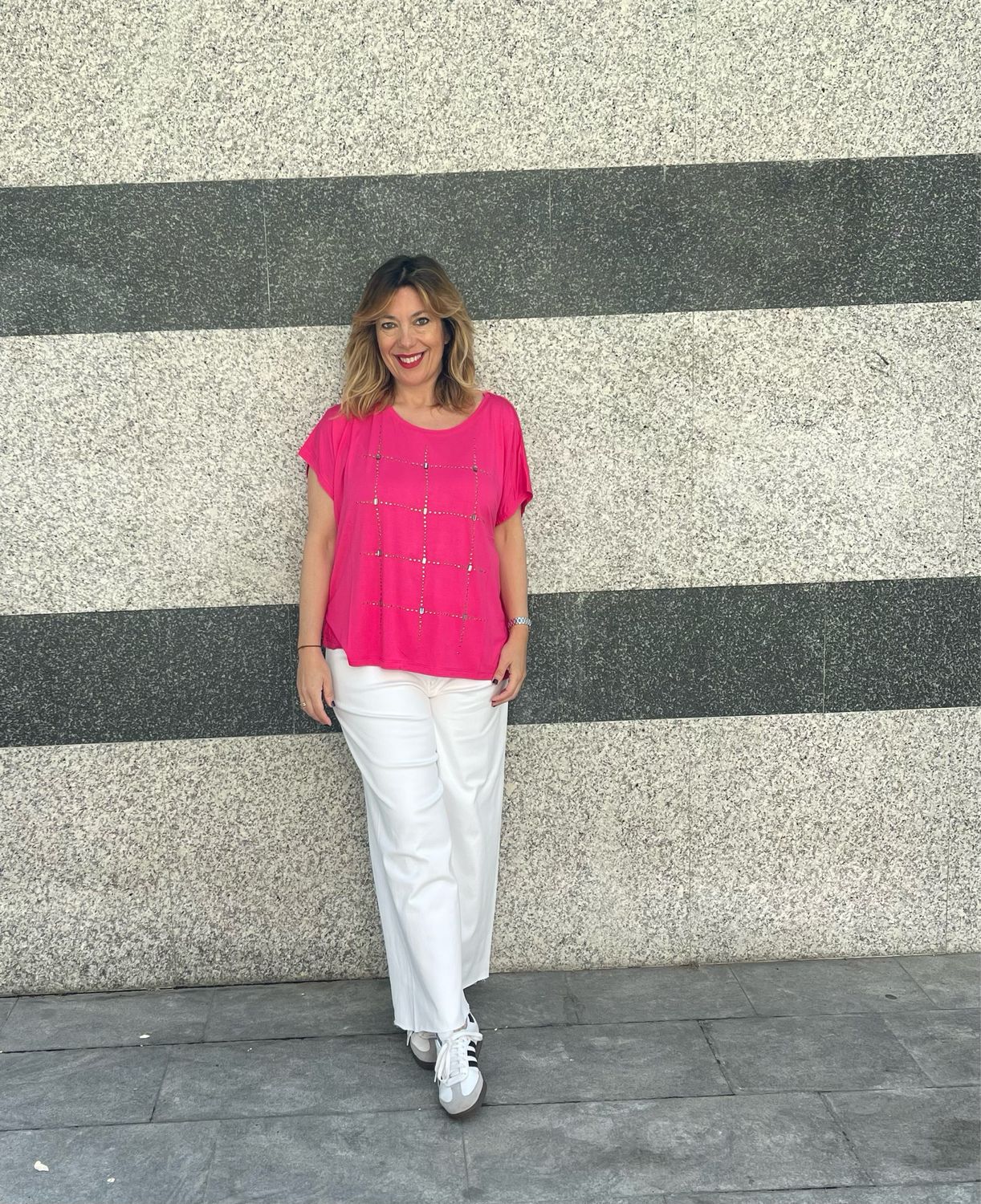 T-shirt Square Strass Fucsia