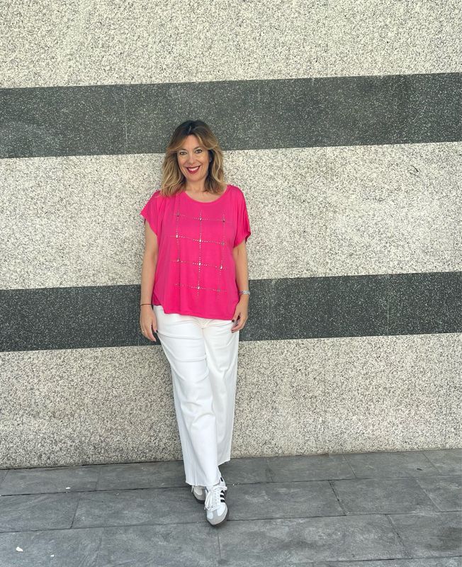T-shirt Square Strass Fucsia