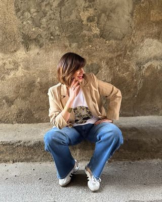 Blazer gessato sabbia