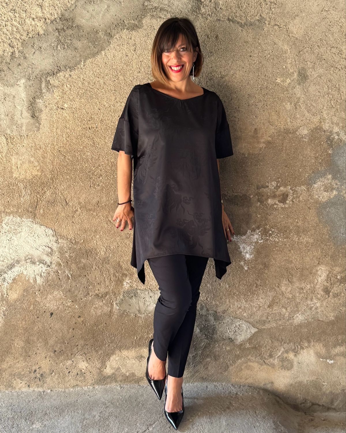 Blusa trapezio raso damascato