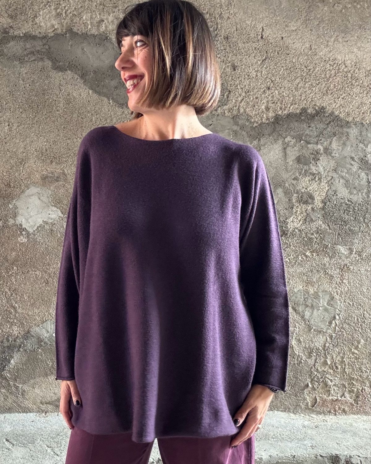 Maglione melanzana paricollo
