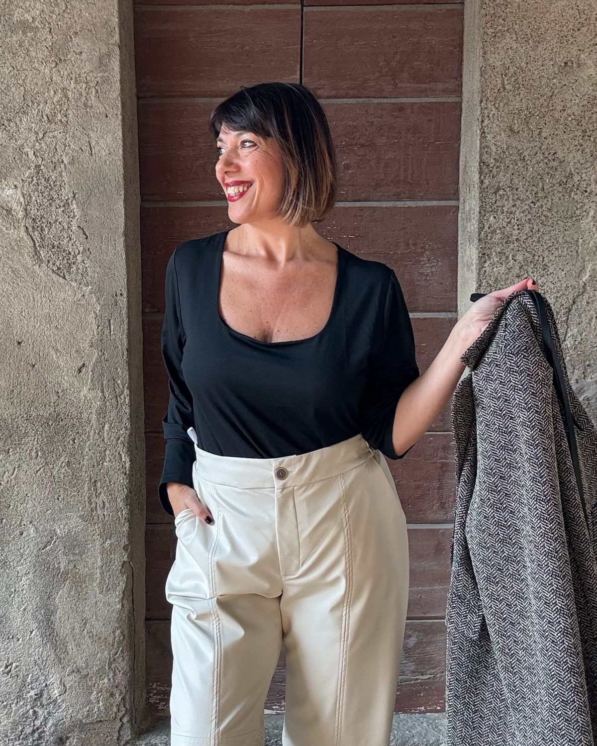 Pant ecopelle latte