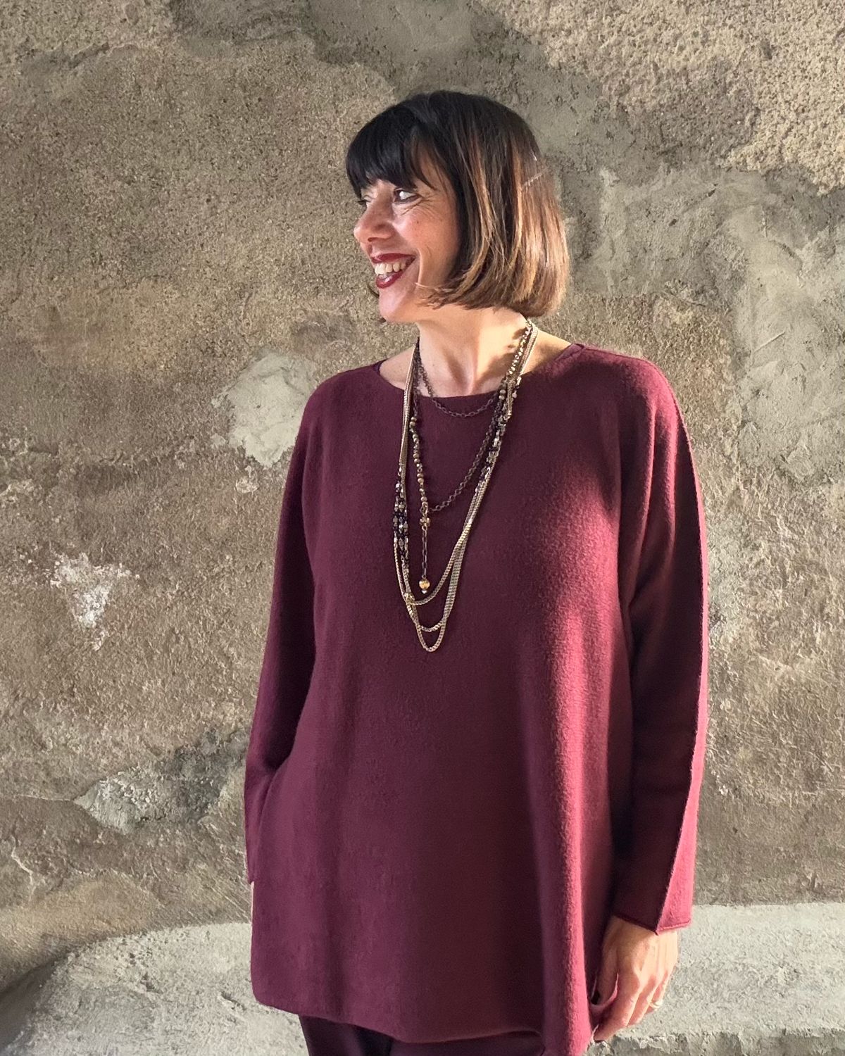 Maglione paricollo color vino