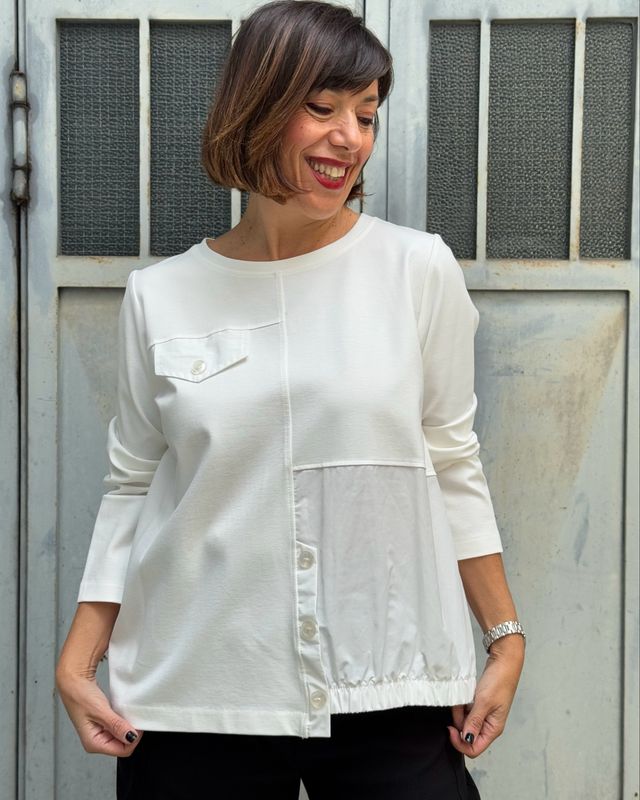Maglia  a bottoni panna